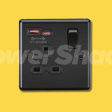 Knightsbridge 13A 1G SP Switched Socket with Dual USB A+C 12V DC 1.5A [Max. 18W] - Matt Black with Black Insert