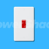 White 45A Double Pole Switch Red Rocker