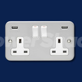 Eurolite 13Amp Switched Socket With Combined 3.1 Amp Usb Outlets Metal Clad