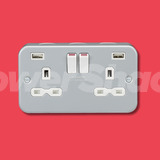 Knightsbridge Metal Clad 13A 2G Switched Socket with Dual USB Charger (2.4A)