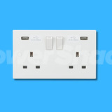 Square Edge 13A 2G SP Switched Socket with Dual USB A+A (5V DC 3.1A shared)